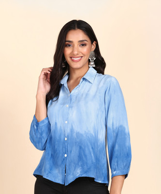 PinkTribe Women Dyed/Ombre Casual Blue Shirt