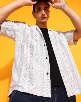 INDICLUB Men Printed Casual White Shirt