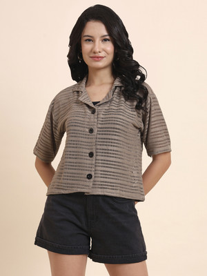 Dressberry Women Self Design Casual Brown Shirt