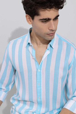 Surhi Men Striped Casual Light Blue Shirt