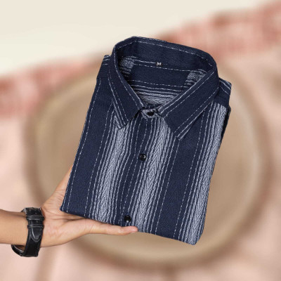 Mahira Enterprise Men Striped Formal Blue Shirt