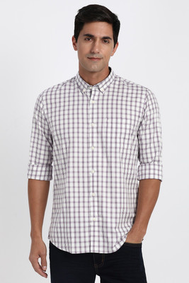 PETER ENGLAND Men Checkered Casual White Shirt