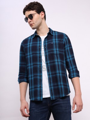 LEE Men Checkered Casual Dark Blue, Light Blue Shirt