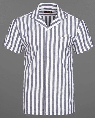 french crown Men Striped Formal Grey Shirt