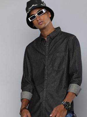 R.Code by The Roadster Life Co. Men Solid Casual Black Shirt