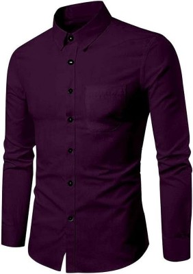 Witchers Fashion Men Solid Casual Purple Shirt