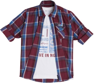 CAVIO Boys Checkered Casual Maroon Shirt(Pack of 2)