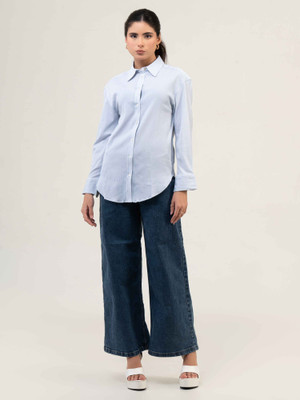 Urban Sundari Women Solid Casual Blue Shirt