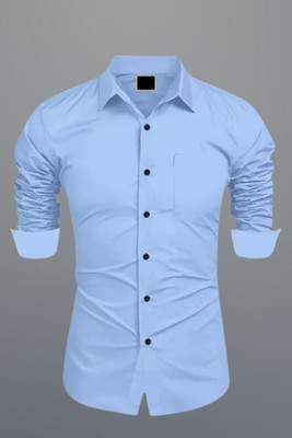 MUMIN Men Solid Formal Light Blue Shirt