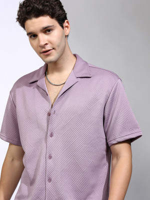 HIGHLANDER Men Self Design Casual Purple Shirt