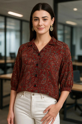 EKASYA Women Floral Print Casual Maroon Shirt
