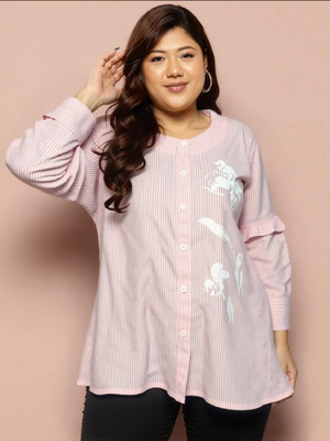 MAYKR Women Striped Casual Pink Shirt