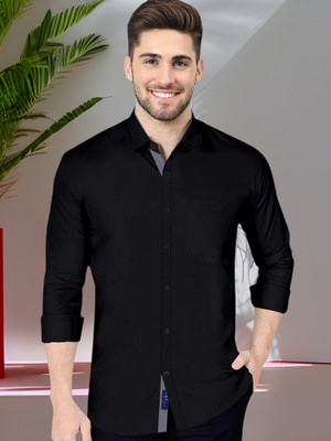 VTEXX Men Solid Formal Black Shirt