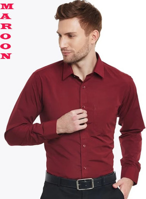 RANCHO FASHION Men Solid Casual Maroon Shirt