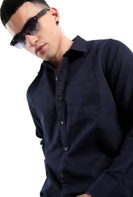 WROGN Men Solid Casual Blue Shirt