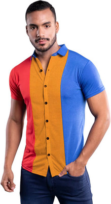 HouseOfCommon Men Self Design Casual Red, Gold, Blue Shirt