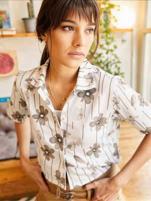 MAYKR Women Printed Casual White Shirt