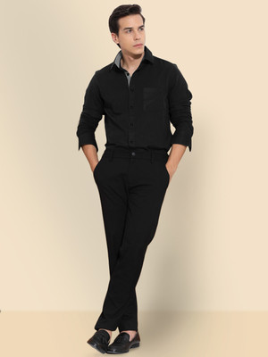 SZN Men Solid Casual Black Shirt