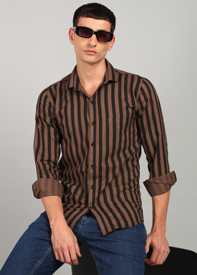 METRONAUT Men Striped Casual Brown Shirt
