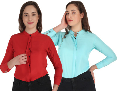 SHANAYA MODA Women Solid Casual Orange, Cream Shirt(Pack of 2)