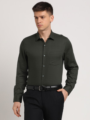 TURTLE Men Printed Formal Dark Green Shirt