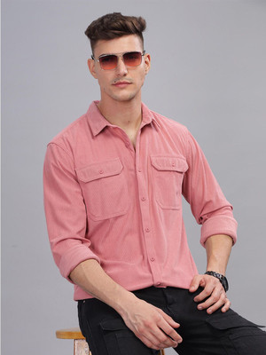 HERE&NOW Men Striped Casual Pink Shirt