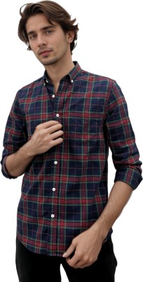 FLYGANS Men Checkered Casual Blue, Red Shirt