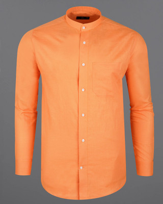 french crown Men Solid Casual Orange Shirt
