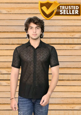Tiki Tees Men Self Design Party Black Shirt