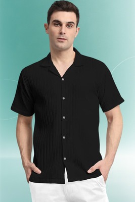 A DEEMOON TREND Men Self Design Casual Black Shirt
