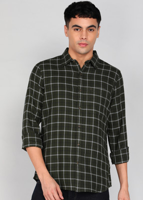 WROGN Men Checkered Casual Green Shirt
