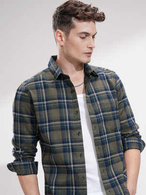 HIGHLANDER Men Checkered Casual Green Shirt