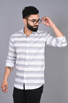 FUBAR Men Striped Casual White Shirt