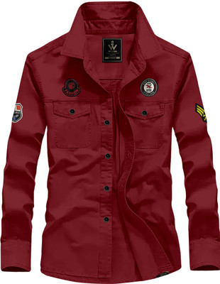 WOXEN Men Solid Casual Maroon Shirt