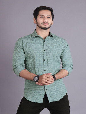 PEARL OCAN Men Self Design Casual Green Shirt