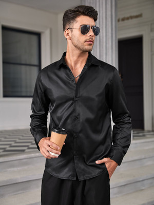 BROCON Men Solid Party Black Shirt