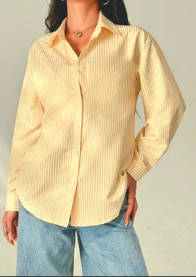 EVERSOFT FLOW Women Striped Casual Yellow Shirt