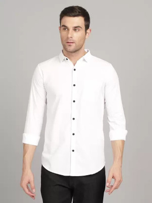 PRANEH Men Solid Casual White Shirt