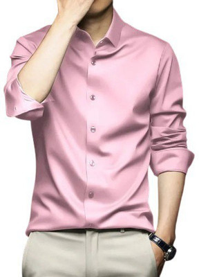 RADHEEFAB Men Solid Formal Pink Shirt