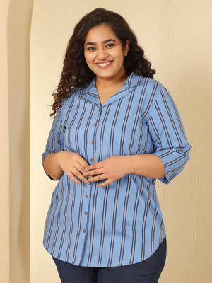 Amydus Women Floral Print Casual Blue Shirt