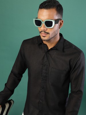 RIGO Men Solid Casual Black Shirt