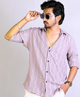 Cloox Men Striped Casual Purple Shirt