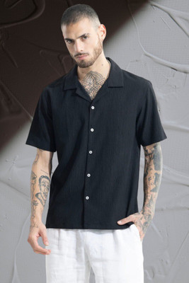 SID FAB Men Self Design Casual Black Shirt