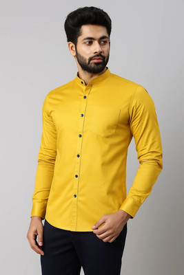 CROWNTAIL Men Solid Casual Yellow Shirt