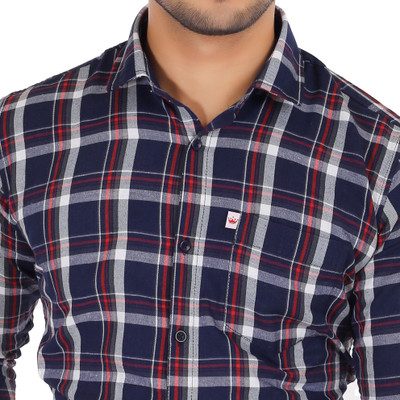 Ayansh Denix Men Solid Casual Dark Blue, White, Red Shirt