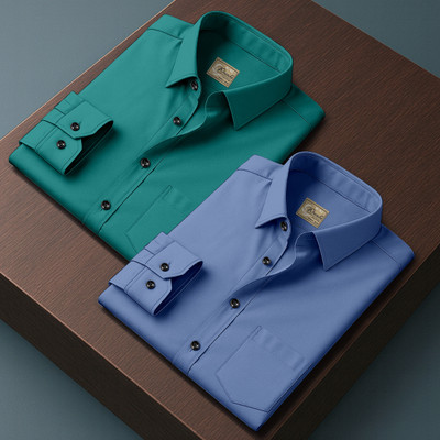 Khushi Creation Men Solid Casual Dark Green, Blue Shirt(Pack of 2)