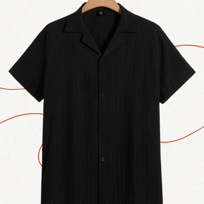 A DEEMOON TREND Men Self Design Casual Black Shirt