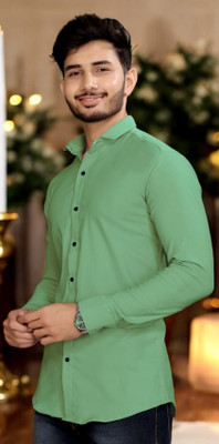 GCFAB Men Solid Casual Light Green Shirt