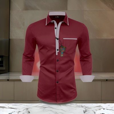 Zimli Men Solid Casual Maroon Shirt