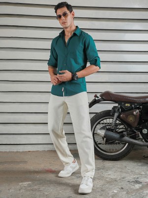 High Star Men Solid Casual Green Shirt